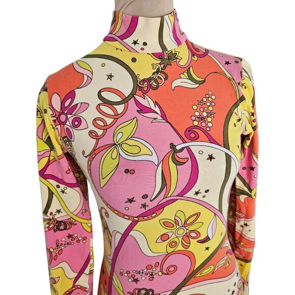 Vintage Betsy Johnson Trippy Hippie Psychedelic High Neck Mini Dress Sz M - Picture 2 of 12
